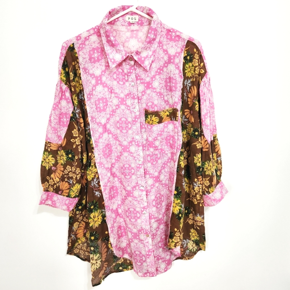 POL | New Paisley & Floral Oversized Button Up Top Medium - Picture 1 of 5
